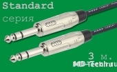MD Cable StA-J6S-J6S-3 Профессиональный симметричный микрофонный кабель (MP2050), Jack 1/4" Ст. ( J6C1S) - Jack 1/4" Ст. ( J6C1S). Серия Standard. Длина: 3м.
