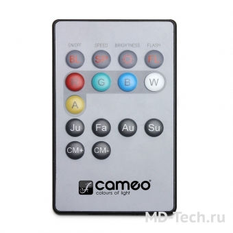 CAMEO FLAT PAR TRI 3W IR SET Комплект из 4-х светодиодных тонких PAR прожекторов высокой мощности 7x3Вт RGB (3-в-1) в черном корпусе включая ИК пульт ДУ